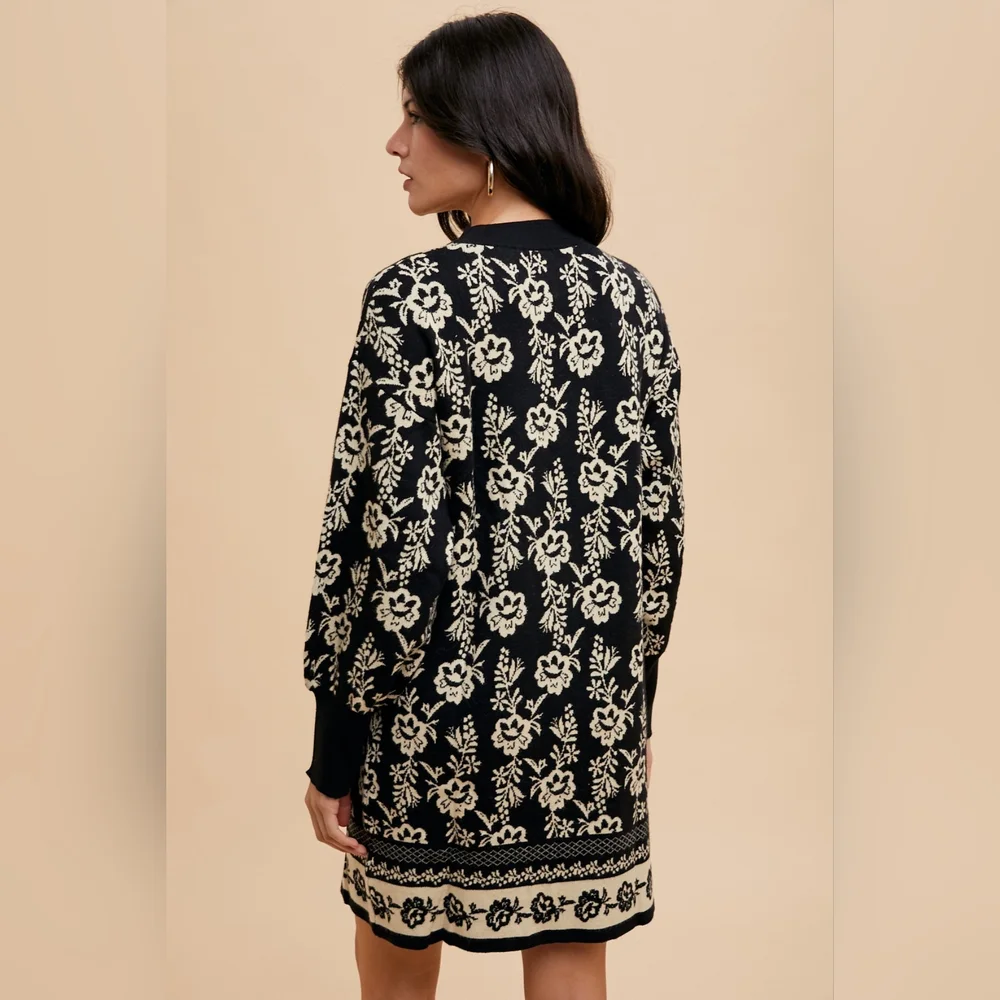 Annie Wear Floral Jacquard Round Neck Sweater Dress - Picture 5 of 7